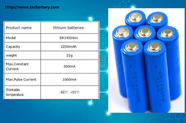 3.6V AA ER14505 14500電流計、ガス メートルのための高容量のLiSOCl2電池