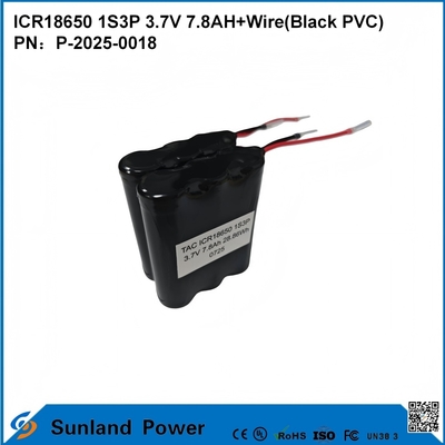 ICR18650 1S3P 3.7V 7.8AH+WIRE(黒色PVC) バッテリー