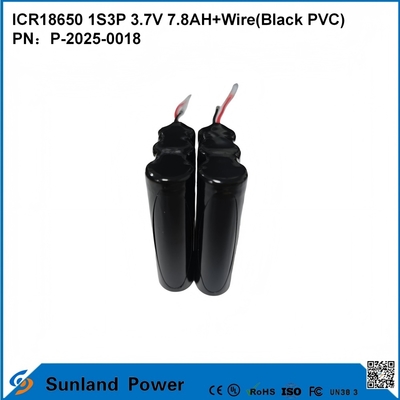 ICR18650 1S3P 3.7V 7.8AH+WIRE(黒色PVC) バッテリー