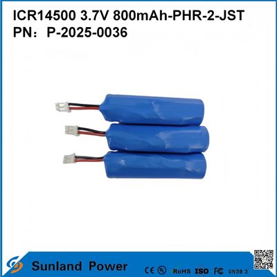 ICR14500 3.7V 800mAh-PHR-2-JST-10mmワイヤバッテリー