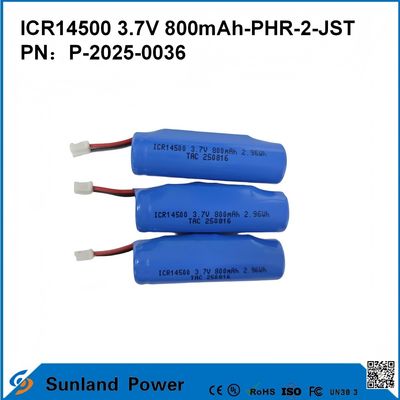 ICR14500 3.7V 800mAh-PHR-2-JST-10mmワイヤバッテリー