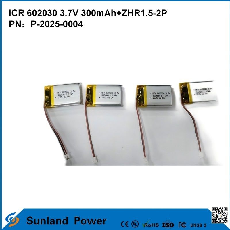 602030 3.7V 300mAh+ZHR1.5-2P バッテリー 超薄型デザイン 柔軟な互換性 各種小型スマートデバイス ブルーツ耳機 ウェアラブルデバイス 携帯医療機器