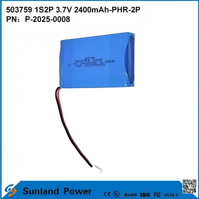 ICR503759 1S2P 3.7V 2400mAh-PHR-2P 携帯電子機器用バッテリーのための究極のパワーパック