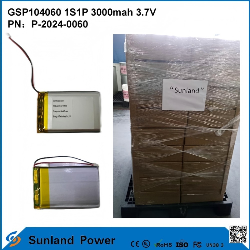 GSP104060 リチウムポリマー電池は,電源バンク,ブルートゥースイヤホンおよびブルートゥーススピーカーに広く使用されており,充電/放電周期は500~2500です