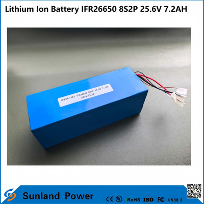 IFR26650 8S2P 25.6V 7.2Ah LiFePO₄ バッテリー パックは、太陽光追跡システム、通信バックアップ電源、ポータブル機器、コンパクト AGV で広く使用されています。