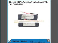 ICR18650 1S1P 3.7V 2600MAH + ケーブル (黒PVC) バッテリー