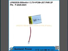 LP602535-500mAh-1 3.7V+PCM+JST PHR-2P バッテリー